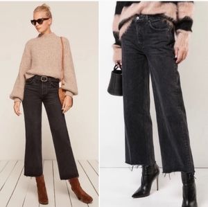 Reformation Fawcett High Rise Wide Leg Cropped Black Jeans